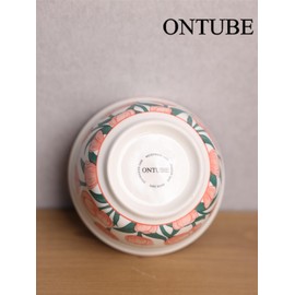 ONTUBE 10 OZ Ceramic Cute Bowl Set of 2, Pink Tulip Flower Soup Bowls for Cereal, Salad, Pasta, Soup, Dessert, Serving, Home Decor, Microwave & Dishwasher Safe, 4.55'' L X2.46'' H(Pink Flower)