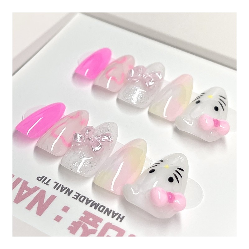 Adorable cat handmade nail tips - short ballerina / 앙증맞은