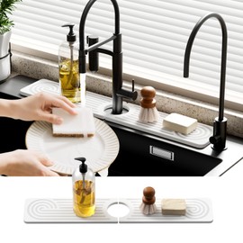 Quick Dry Sink Splash Guard - 15.8" Quick Drying Diatomaceous Earth Faucet Mat - Diatomite Stone Sink Tray for Bathroom Counter - White