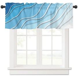 Blue Ombre Valance Curtain for Kithchen Windows Romantic Blue and White Gradient Modern Abstract Geometric Valance Tier Curtain Rod Pocket Valances for Bedroom/Living Room/Bathroom, 42 x 12 Inch