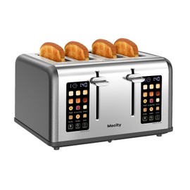 Mecity 4 Slice Toaster with Touch Screen Control, 4 Wide Slots, Stainless Steel Smart Bread Toaster for Bagels, Muffins, Waffles, Dual Control Panel, Timer, Defrost, Reheat, 120V 1650W, Pearl Grey