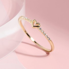 Tiny Heart Ring for Women Thin Stacking Dainty Gold Ring Cute Stackable Minimalist Ring Sterling Silver Size 3-11 (Gold, 6)