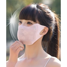 Sareowang Women's Summer Lace Mask - Face Sun Protection for Golf, Sports, Cycling, Hiking Lace Mask Light Gray 3ea
