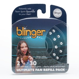 blinger® Ultimate Fan Refill Pack with 30 Precision-Cut Glass Crystals |Instantly Sparkle in Team Spirit Colors | Hair-Safe – Bling In Brush Out - Metallic Silver