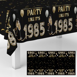 We’re Gonna Party Like It’s 1985 Birthday Tablecloths, 40th Birthday Party Supplies, Cheer to 40 Years Table Covers Decor for Men Women Indoor Outdoor Dining Decorations Black and Gold Glitter Favors