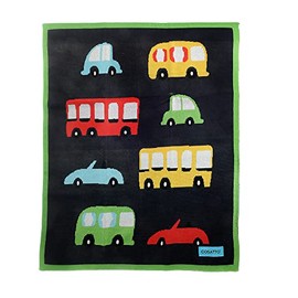 Cosatto Baby Blanket, Combed Cotton Knitted, New Baby Gift, Green/Yellow/Red, Days Out, 90 x 70