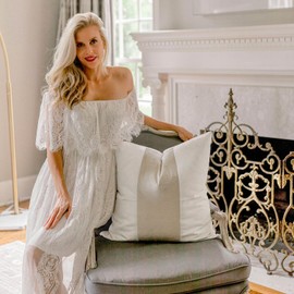 EVERGRACE x Kinsey Walsh Signature Velvet Panel Cotton Pillow Covers Set of 2, Decorative Pillow Covers 22"x22" for Couch, Square Cushion Cases for Sofa Bedroom Living Room, Off White Pearl