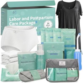 Mama  Wish Kit esencial posparto para mamá (14 piezas)  Incluye vestido de parto y parto, botella peri, espuma de hamamelis, revestimientos de...     