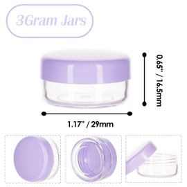 ZEJIA 3 Gram Sample Containers with Lids, 50 Count Tiny Sample Jars, 3ML Makeup Cosmetic Containers for Lip Balms, Lotion, Powder, Beauty Products(Purple Lids)