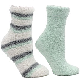 MinxNY Aromasoles Non-Skid 2-pack Rose and Shea Butter Infused Slipper Socks with Grips Fuzzy Cozy Winter Plush Fluffy Socks for Women's Day Gift, Extra Fluffy Stripes-breazy Mint, One Size