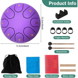 Rain Drum, 8 Notes 6 Inches, Chakra Rain Drum, Steel Tongue Drum, Rain Music Drum, Outdoor Rain Drum, Garden Handpan with Beater, Percussion Instruments (8 Tone 6 Inches)