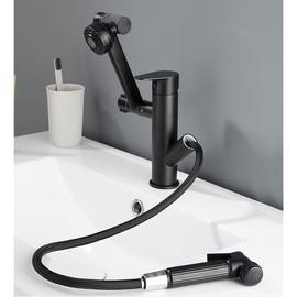 UDWTMTPRT Kitchen Sink Faucet for Bar Farmhouse Commercial, Mordern Black 360 Degree Rotation Kitchen Sink Faucet, Pull Out Spray Gun 2-Way Spout Hot Cold Mixer Crane Tap