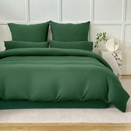 Amolavet Summer Bed Linen 155 x 220 cm 2-Piece Set Dark Green Brushed Microfibre Summer Bed Linen 155 x 220 cm Duvet Cover 155 x 220 cm + Pillowcase 80 x 80 cm with Zip for Single Bed