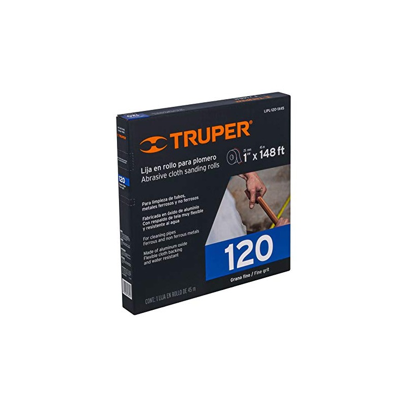 Truper LIPL-120-1X45, Lija para plomero, grano 120, 1 x 45"