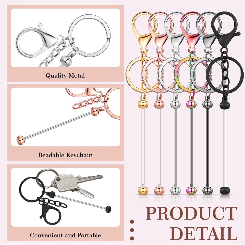 Tondiamo 12 Pcs Beadable Keychains Bars Bulk Blank Beaded Metal