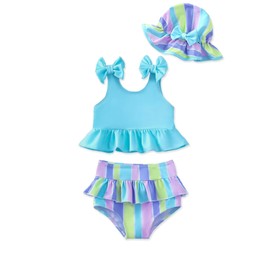 Mioglrie Baby Girl Swimsuit 12-18 Months Toddler Bathing Suit Two Piece Stripe Blue Tankini Baby Girl's Swim Suit Summer Beach Bikini Set