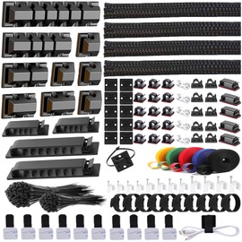 ELII 327 PCS Cable Management Kit 4 Cable Cable Sleeves,65 Cable Clips with 13Cord Holders,25 Roll Cable Organizer Straps,200 Fastening Cable Ties,20 Cable Zip Tie Mounts for Computer (Black)