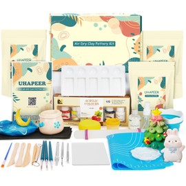 UHAPEER Air Dry Clay Kit for Adults, Pottery Set for Beginners with Clay, Sculpting Tools, Varnish, Pottery Paint, Step-by-Step Guide & Video, Gift for Arts Crafts Lover
