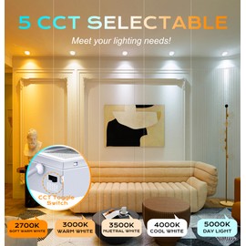 CLOUDY BAY 15W 6 inch 5 Color Swivel LED Gimbal Recessed Light with Junction Box, IC Rated Air Tight Flicker Free,120V CRI90+, 2700K/3000K/3500K/4000K/5000K Temperature Selectable,White, Pack of 4