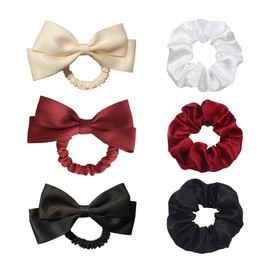 Pack of 3 Hair Bobbles with Bow and 3 Satin Hair Bobbles Elastic Hair Bobbles Cute Hair Bobbles Simple Hair Accessories Hair Accessories