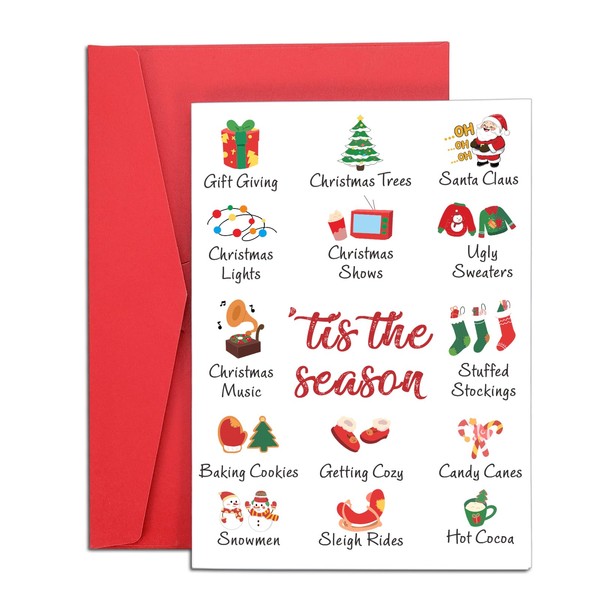 Seasons Greetings Cards with Envelopes, Single Christmas Cards, Merry Christmas