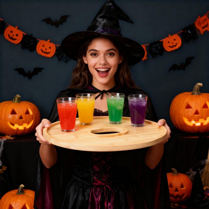 5Pcs BOO Halloween Charcuterie Board Set, Bamboo Wood Serving Tray