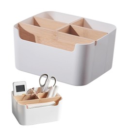 Vernerth Schreibtisch Organizer – 5 Fächer Aufbewahrungsbox mit Stifthalter, Bambus Abnehmbaren Trennwänden, Stifte Organizer für Büro, Kosmetik, Fernbedienung, Handy, Notizzettel & mehr