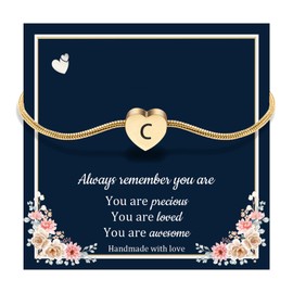 VGROSIA Friendship Gifts For Women 18K Gold Bracelets For Women Snake Chain Heart Initial Bracelet For Women Teen Girl Gifts C