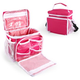 Lyreh Portable Organizer Case Compatible with Little Tikes Story Dream Machine Starter Set, Oxford Cloth Toy Storage Bag with Shoulder Strap Handle Side Mesh Pockets Only Bag(Blue, Red & White)