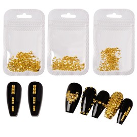 3 Packs Nail Art Punk Rivets Nail Rivets Nails Craft Flatback Spike Studs Punk Style Pointy Top Square Metallic Nail Studs Nail Art Charms Nail Supplies for DIY Manicure Tips Craft, 3 Size, Gold