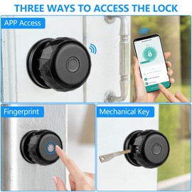 Fingerprint Door Lock,Smart Door Knob - 3-in-1 Entry (Fingerprint/APP/Key) for Home Security, 50 User Capacity, Real-Time Access Logs, Easy Install - for Bedroom, Office, Apartment