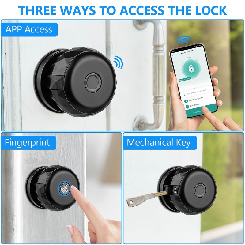Fingerprint Door Lock,Smart Door Knob - 3-in-1 Entry (Fingerprint/APP/Key) for