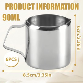 WIYETY Set of 6 Milk Jugs Stainless Steel 90 ml, Mini Milk Foam Jug 3 oz, Small Espresso Jug, Frothing Jug Milk, Small Jug for Coffee Cream, Cappuccino, Latte