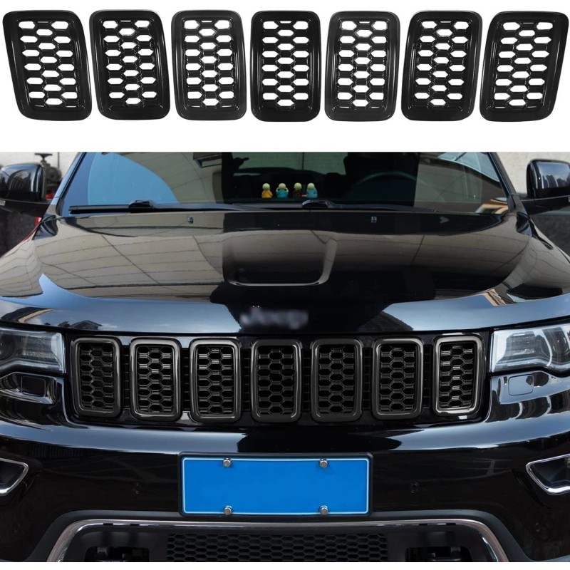 DW-Auto Honeycomb Mesh Front Grill Inserts Kits 7pcs For Jeep