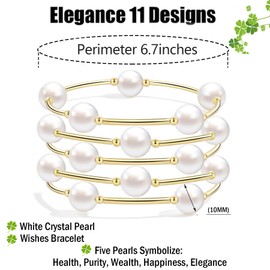 Elegance 11 designs Blessing Bracelet 10mm Crystal White Pearl Bracelet Dainty Gold Tube For Women Simple Bridal Gifts For Friends And Loved