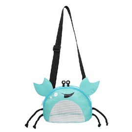 YSGSMOM Kids Mesh Beach Bag, Cute Crab-Shaped Seashell Collecting Bag with Adjustable Strap, Sand Toy Bag for Holding Sea Shell Beach Toy,Blue