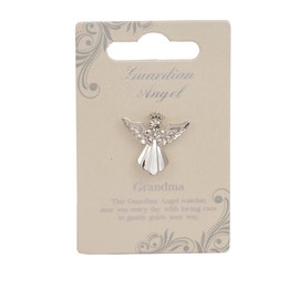Guardian Angel Silver Angel Badge Brooch for Grandma, Lapel Pin with Rhinestone for Men & Women Suit Tuxedo Tie Hat with Inspirational Message for Religious, Memorial Events & Birthday