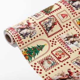 Dtiafu Horse Christmas Wrapping Paper Roll for Women Men Boys Kids Girls Western Cowboy Santa Claus and Plaid Gift Wrap for Holiday Winter Party Celebration - Total 28.5sq.ft