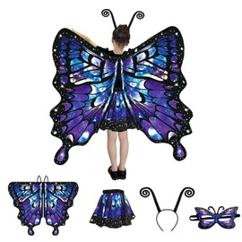 BUERPINKING Butterfly Costume Children, Butterfly Wings Children, Butterfly Costume Girls Set for Carnival, Fancy Dress, Theme Party (Starry Sky)