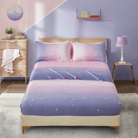 Dinjoy Girls Sheet Set Queen Size, Rainbow Ombre Pink Purple Bedding Set 4 Pieces (1 Fitted Sheet, 1 Flat Sheet,2 Pillowcases) Soft Microfiber Bed Set for Kids Teen Girls Women Bedoom Decor