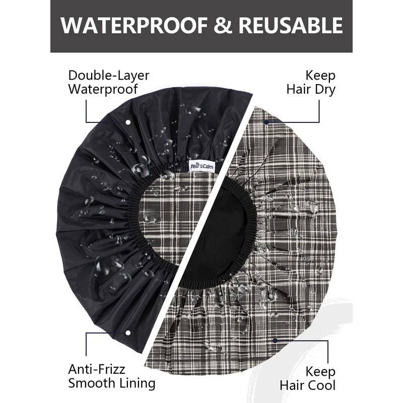 Years calm Shower Cap Reusable Waterproof for Men, Dual-Layer Design,
