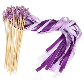PATIKIL Fairy Wands, 24 Pack Ribbon Streamers with Bells Silk Stick for Wedding Party Birthday Activities Holiday Celebration (Purple, Dark Purple, White)