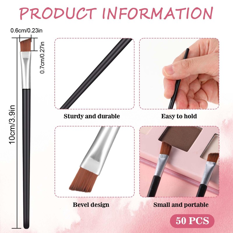 50 Pieces Angled Eyebrow Brushes Brow Tint Brush Flat Tapered