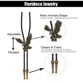 Finrezio 4st Western Texas Leather Tie for Men Women Vintage Taurus Wolf Eagle Cicada Pendant Necklace Handmade Cowboy Rodeo Bolo Tie, Leather