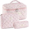 UUYUUY Quilted Cotton Makeup Bag, Pink Floral D, Literature and