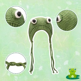 Cnorialy Frog Hat Beanie Cute Crochet Knitted Frog Hats Caps 3D Big Eyes Frog Cap Cosplay Men Women