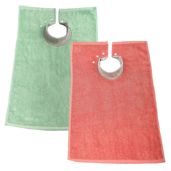Full Coverage Ultra Absorbent Cotton Terry Towel Snap On Bib with Comfortable Ribbed Neck (Mint green and peach coral)