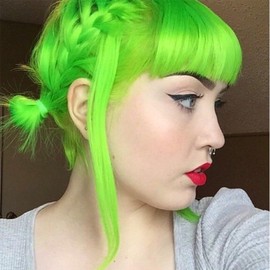 Cetiq Short Bob Wigs with Bangs for Women Loose Wavy Wig Curly Wavy Shoulder Length Bob Synthetic Cosplay Wig for Girl Colorful Costume Wigs (Neon Green)