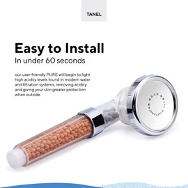Tanel Pure - High Pressure Ion Shower Head - Hard Water, Water Saving Shower Extension - 3 Modes, Adjustable Filter for Low Pressure Showers - Cleaning Minerals Included