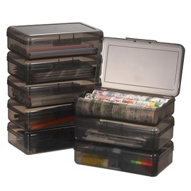 BTSKY 8 PACK Multipurpose Utility Storage Box Large Capacity Pencil Box Stackable with Snap Lid Closure Plastic Pencil Box for Organize Pencils Watercolor Pens Clear Grey